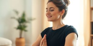 Person doing yoga, serene, calm.