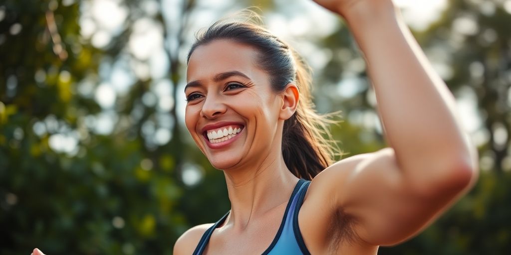 Person joyfully exercising outdoors, vibrant and active.